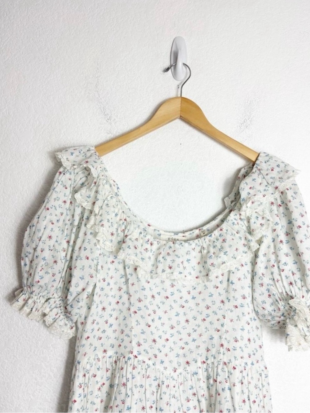 DÔEN Blume Dress White Floral Mini Dress 100% Ramie - Picture 4 of 5